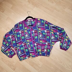 Chris Evert Zip Jacket Lightweight Batwing Drop Shoulder Vibrant Mulitcolored L